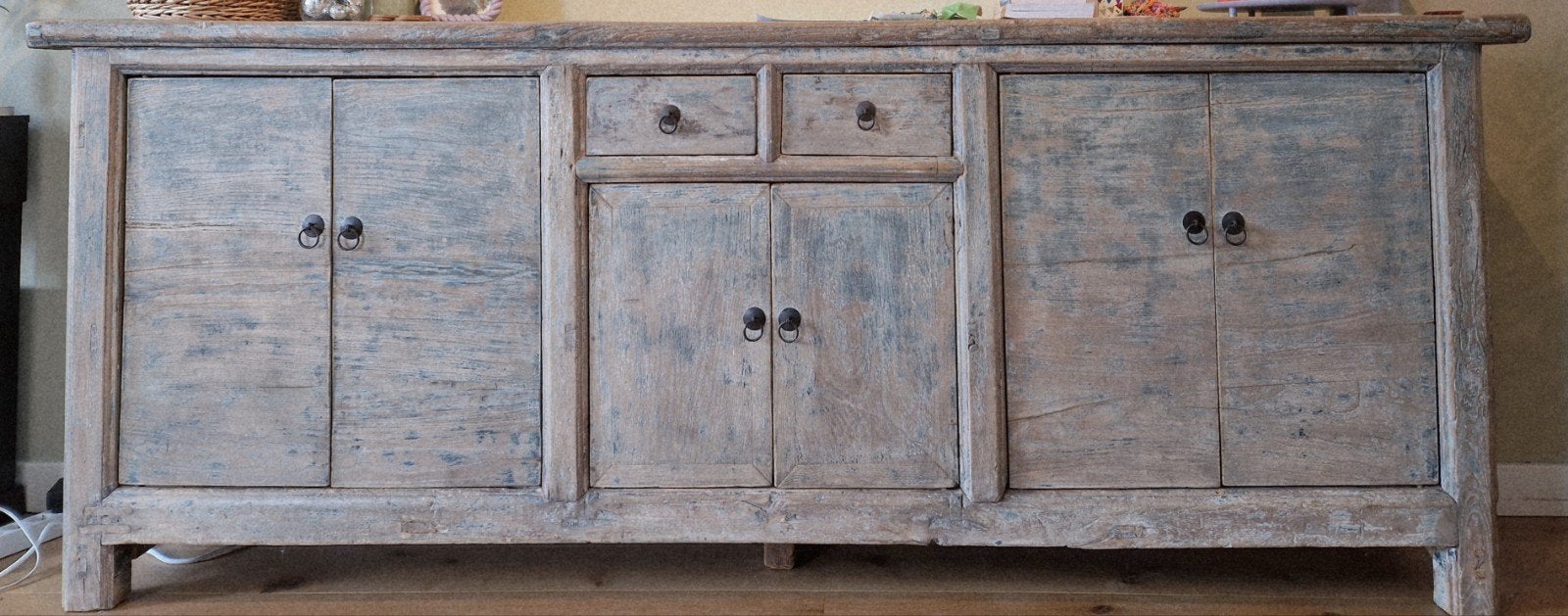 Moet weg. Uniek, lichtgroen/blauw dressoir (253cm breed), Ophalen, Gebruikt, Vintage, Indiaas, Landelijk, 200 cm of meer