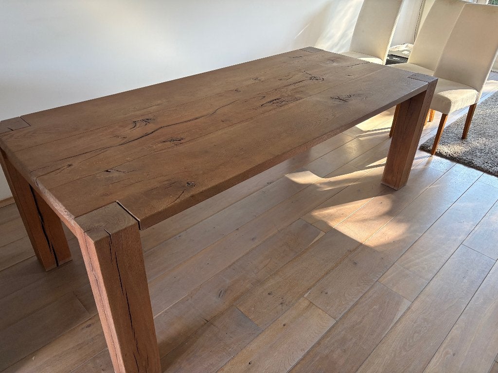 Massief eiken eettafel  220x100x78, Huis en Inrichting, Ophalen, Gebruikt, Eikenhout, 200 cm of meer