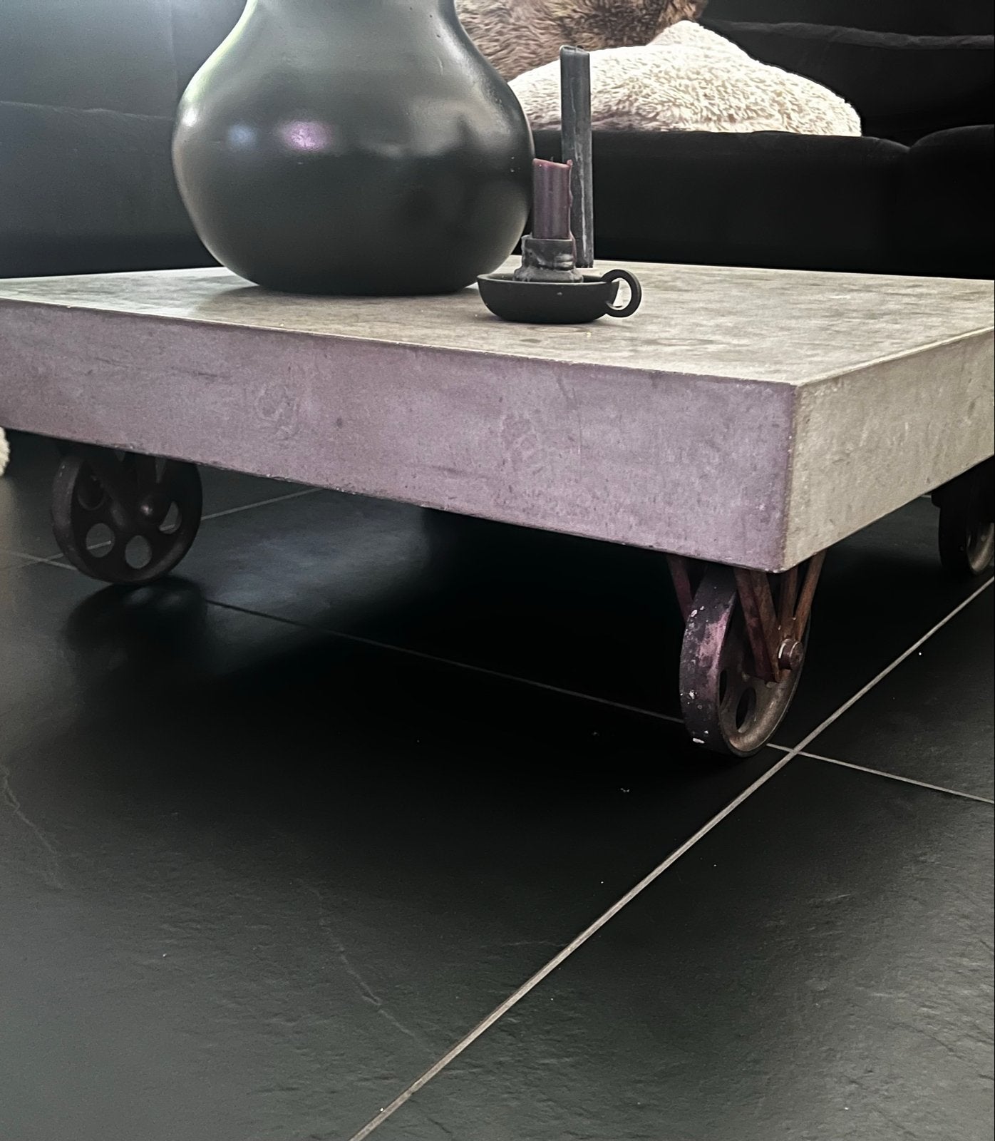 Industriële salontafel met wielen, Ophalen, Gebruikt, Vierkant, 50 tot 100 cm