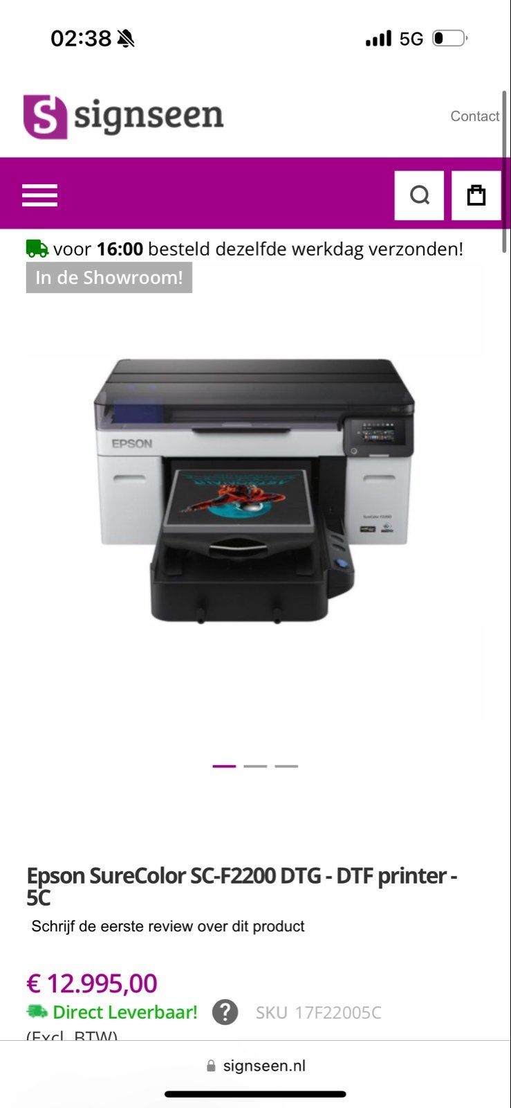 Epson SureColor SC-F2200 DTG - DTF printer - SC, Computers en Software, Ophalen, Printer, Inkjetprinter, Nieuw