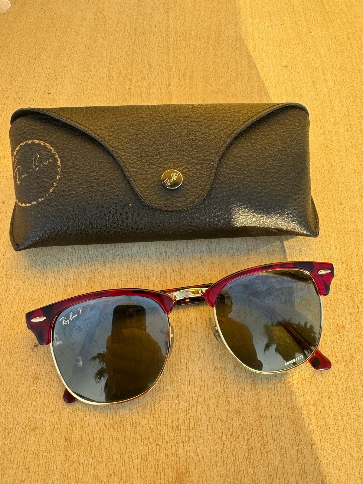 Ray-Ban Clubmaster Chromance Gepolariseerde Zonnebril, Gebruikt, Zonnebril, Bruin, Ophalen of Verzenden