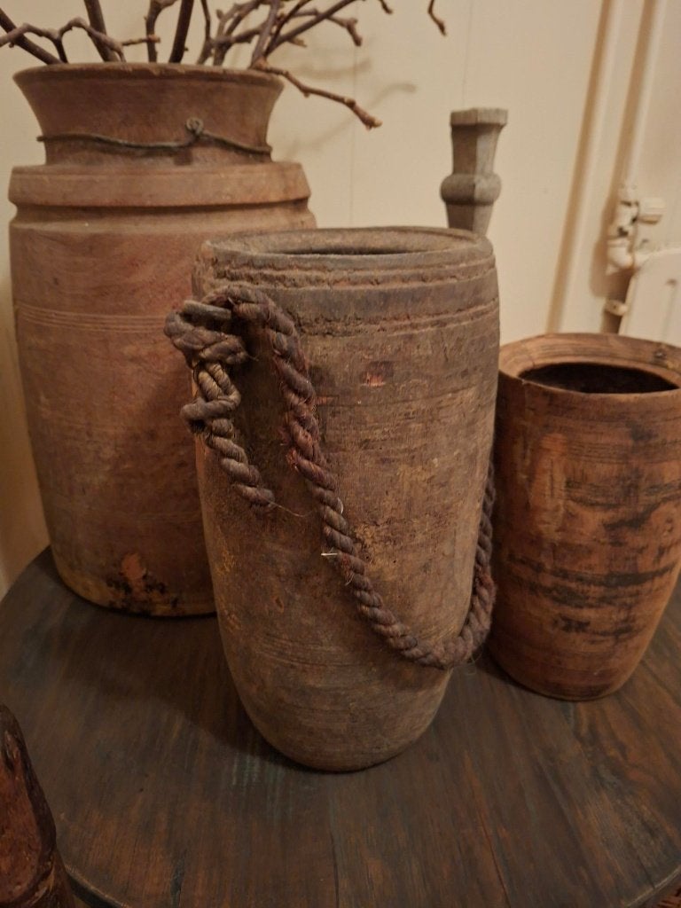 Grote kruik met touw, Ophalen of Verzenden, Zo goed als nieuw, Hout, Landelijk