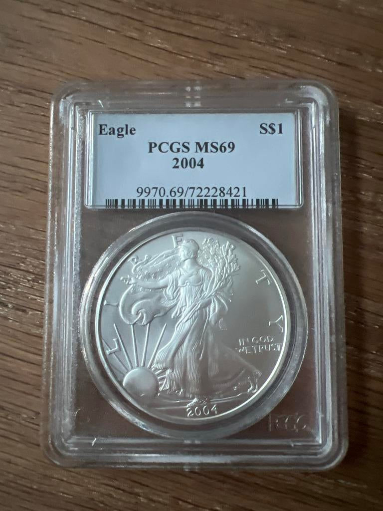 2004 American Silver Eagle PCGS MS69 S$1, Postzegels en Munten, Munten | Amerika, Ophalen of Verzenden, Noord-Amerika, Losse munt