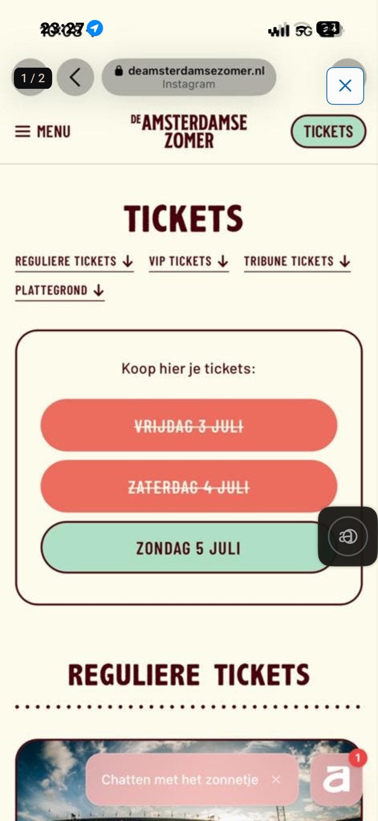Amsterdam zomer feest 5 juli concert ticket, Tickets en Kaartjes, Twee personen, Overige soorten