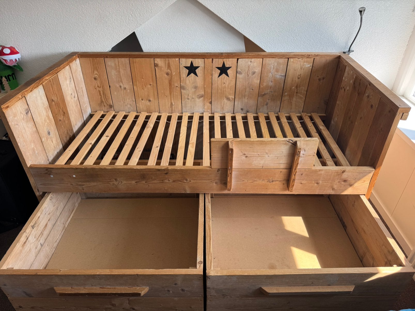Steigerhouten Bed, Ophalen, 85 tot 100 cm, Gebruikt, Lattenbodem