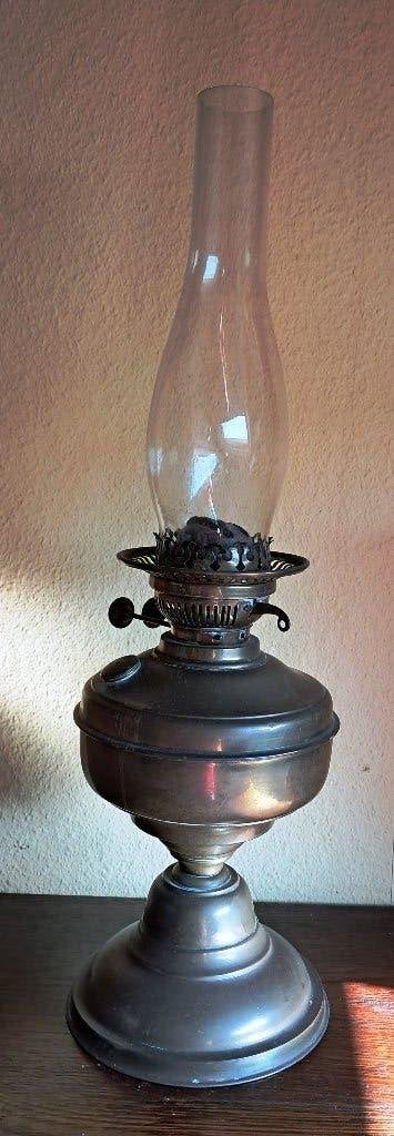 Klassieke Engelse koperen olielamp (ca. 1900) – Dubbele pit, Ophalen, Koper