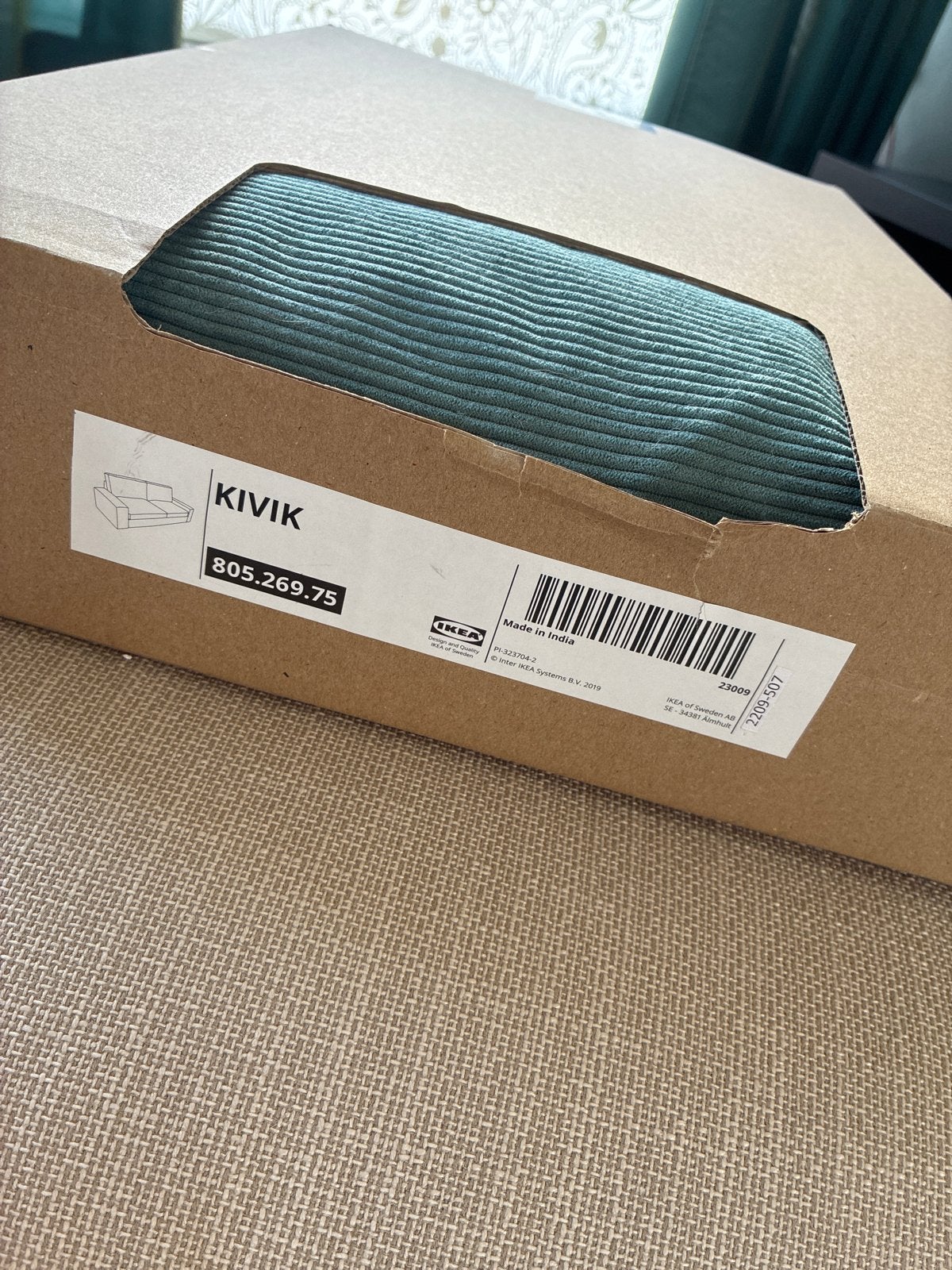 Nieuwe IKEA KIVIK hoes voor zitmeubel - Groen geribbeld, Verzenden, 150 tot 200 cm, 75 tot 100 cm, Stof