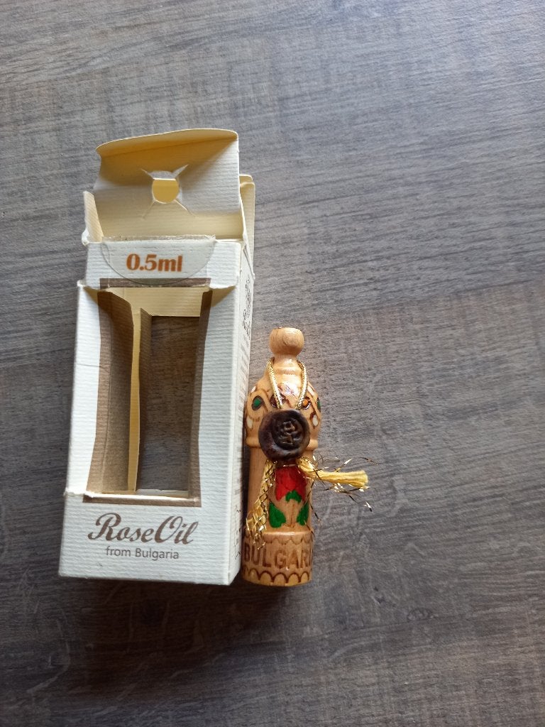 Vintage Bulgaars Houten Parfumflesje met Doosje, Gebruikt, -, -, Ophalen of Verzenden