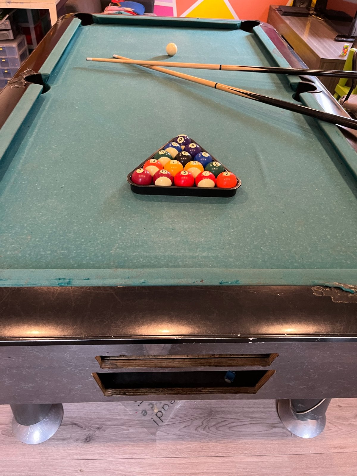 Gebruikte Pooltafel met Leisteen Blad en Accessoires, Sport en Fitness, Biljarten en Poolen, Ophalen, Gebruikt, Pooltafel