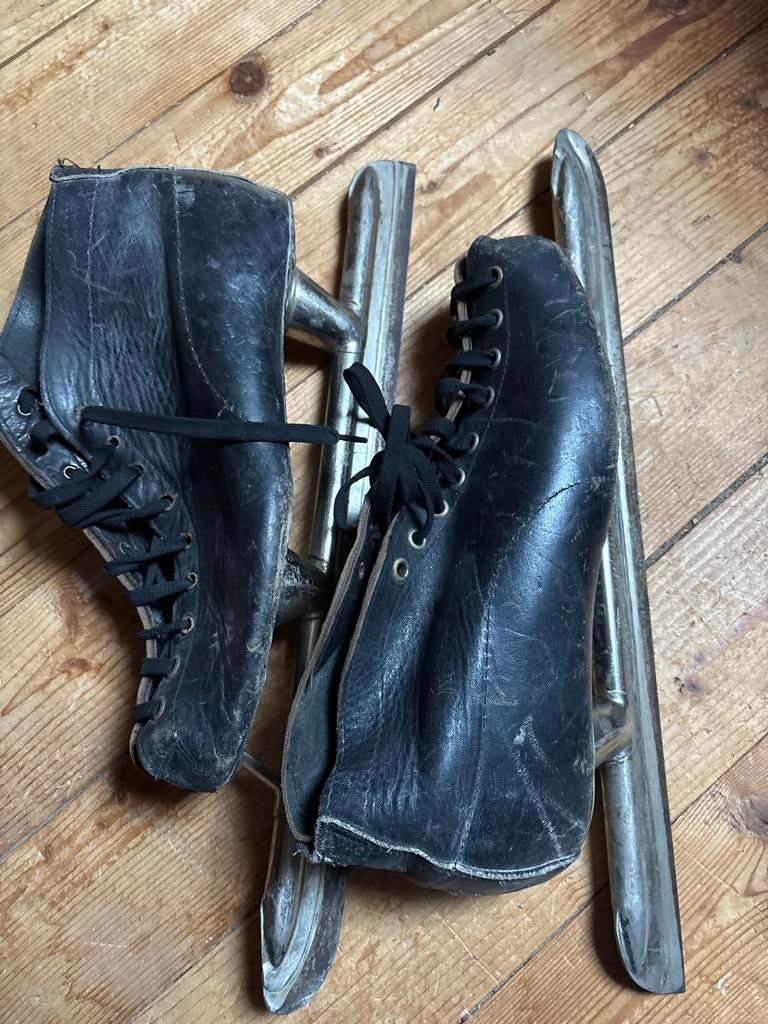 Vintage Zwarte Leren Schaatsen - Maat Onbekend, Sport en Fitness, Schaatsen, Ophalen of Verzenden, Zo goed als nieuw, Noren, Overige merken