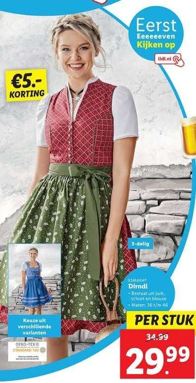 Dirndl set: jurk, blouse en schort, Maat 38/40 (M), Ophalen of Verzenden, Onbekend, Knielengte