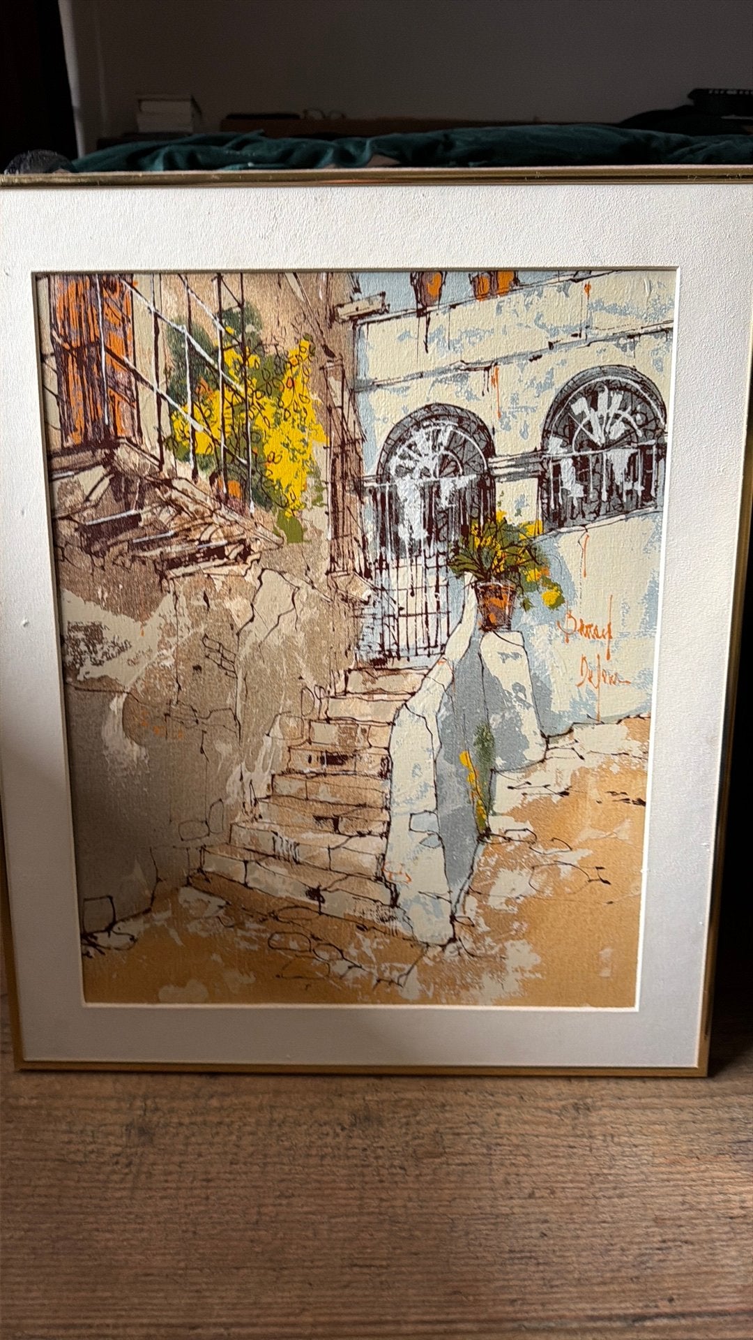 Vintage set 2x Bernard Dufour schilderij - Haven & Steegje, Ophalen of Verzenden