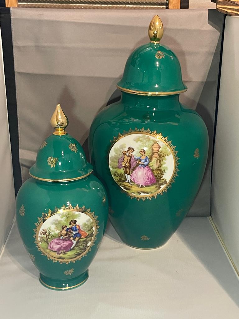 Prachtige groen goud decoratieve vazen Kuba porselein, Antiek en Kunst, Antiek | Porselein, Ophalen of Verzenden