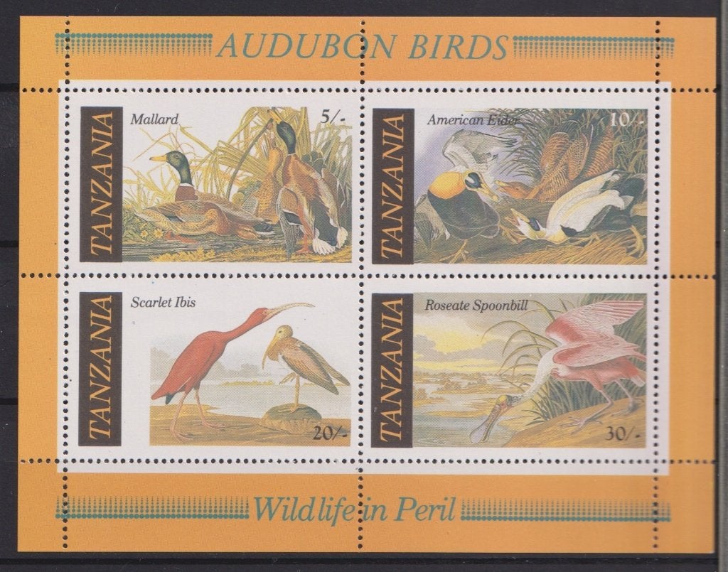 Tanzania 1992 Blok Schilderijen Audubon Vogels, Verzenden, Postfris, Dier of Natuur