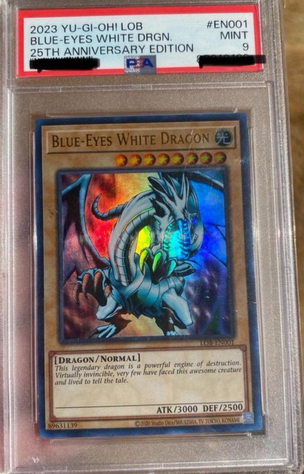 Yu-Gi-Oh! Blue Eyes White Dragon LOB PSA 9 Mint !, Hobby en Vrije tijd, Verzamelkaartspellen | Yu-gi-Oh!, Ophalen of Verzenden
