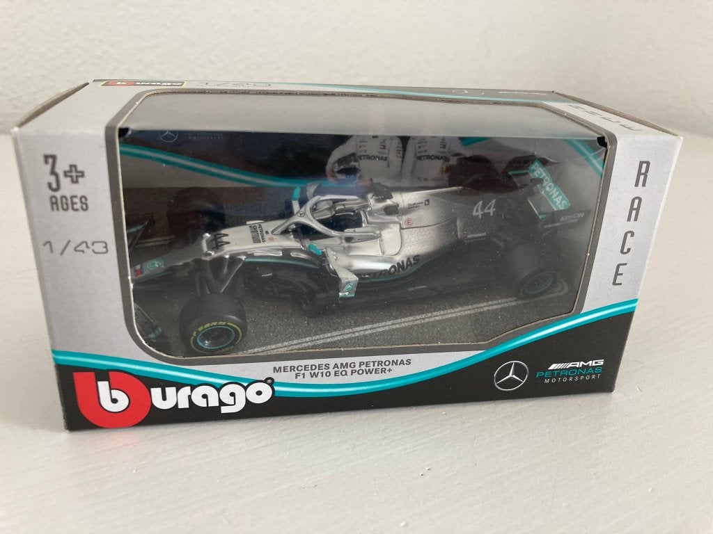 Burago Mercedes AMG Petronas F1 W10 EQ Power+ 143 nr44, Ophalen of Verzenden, Zo goed als nieuw, Formule 1