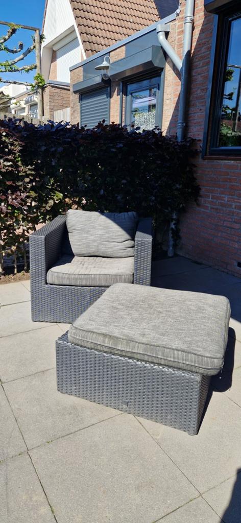 Wicker Loungestoel met Hocker, Kunststof, Gebruikt, Stoel, Loungeset