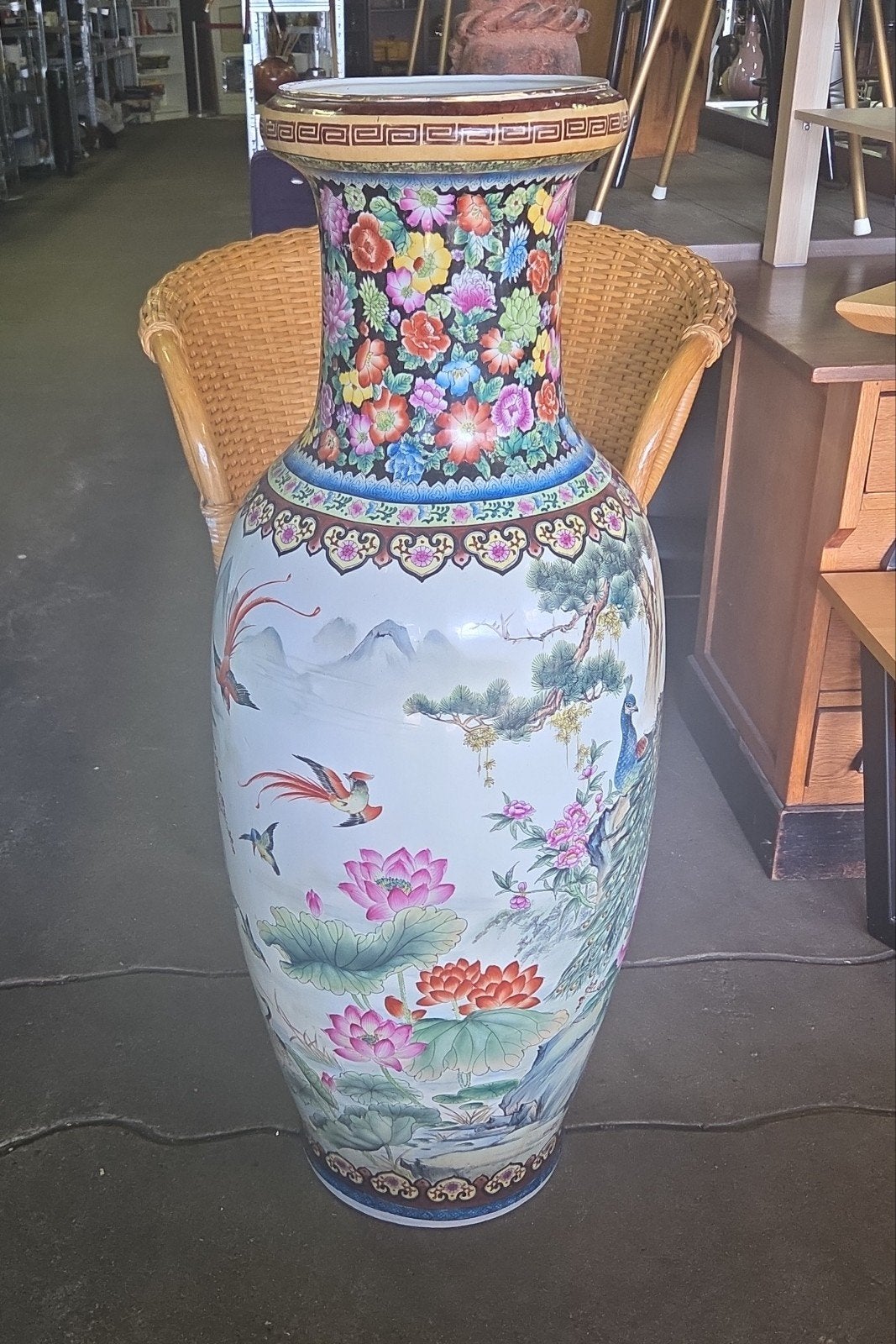 Chinese porseleinen vloervaas pauw feniks China ca 110cm, Ophalen