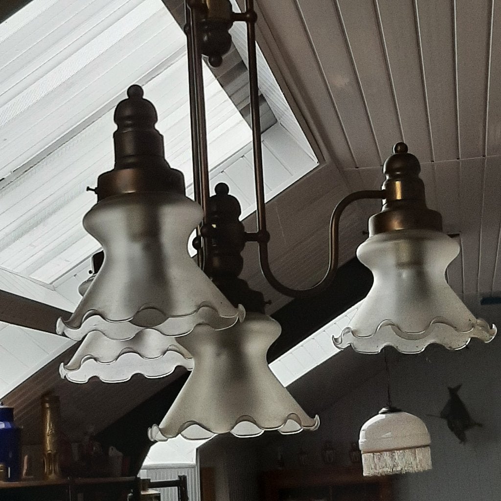 Hanglamp koper / glas met 4 kelken, Ophalen, Gebruikt, Glas