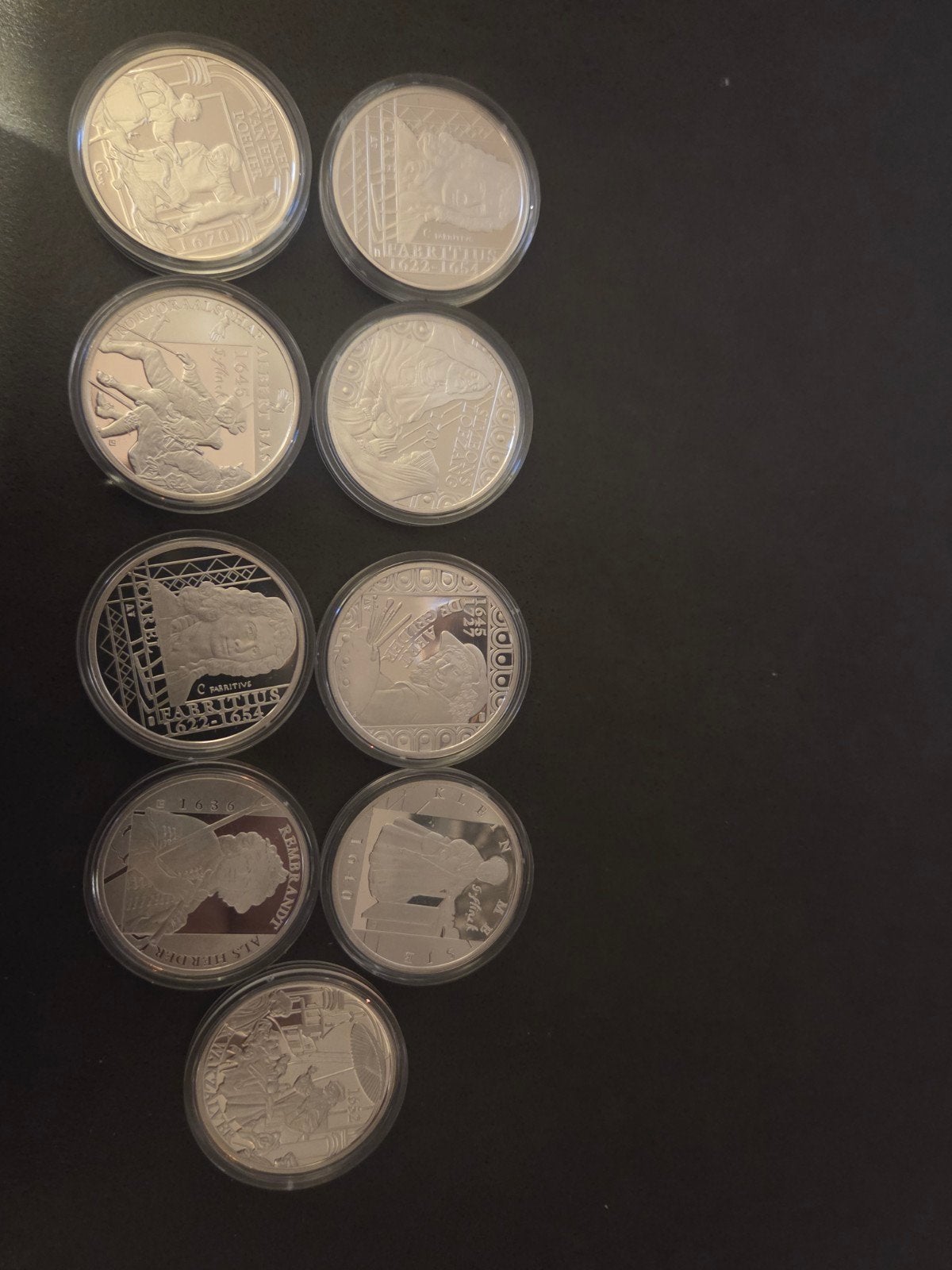 9 zilveren Rembrandt penningen 800/1000 – Proof – partij, Ophalen of Verzenden, Zilver, Nederland
