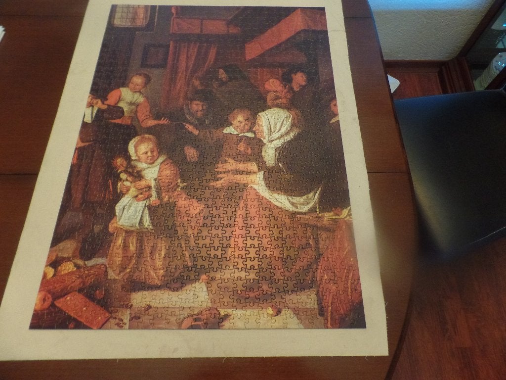 Puzzel schilderij Jans Steen 1000 stukjes, Ophalen of Verzenden, 500 t/m 1500 stukjes, Gebruikt, Legpuzzel