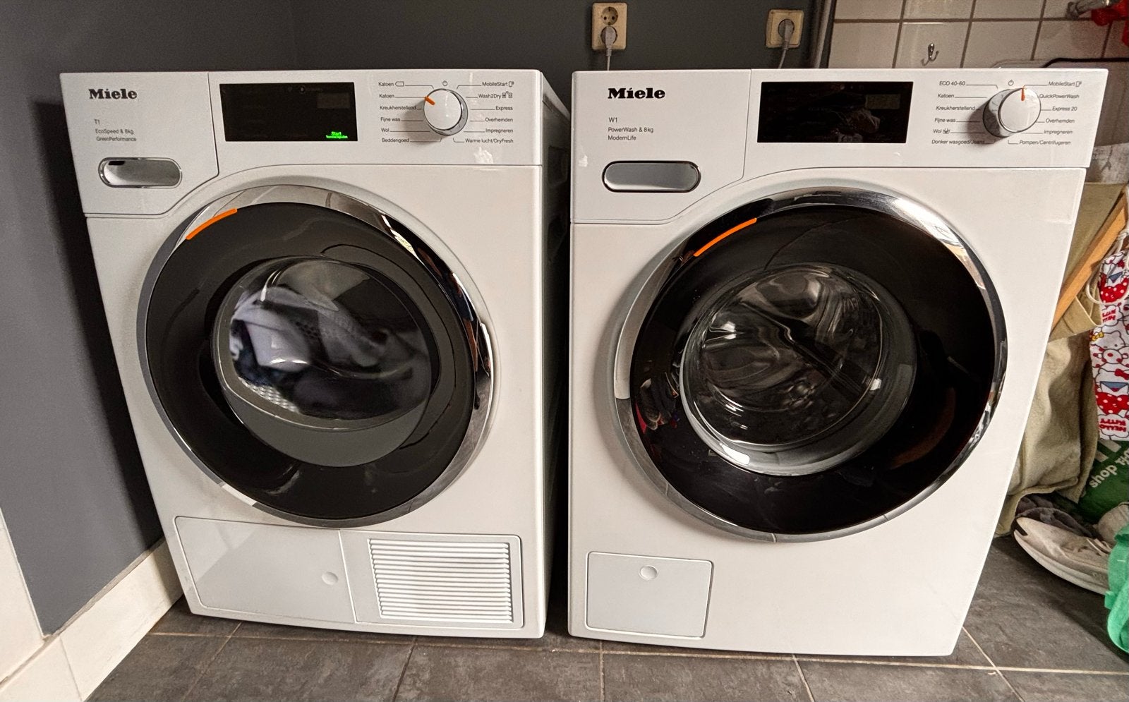 Miele W1 PowerWash & T1 EcoSpeed wasmachine en droger set, Witgoed en Apparatuur, Wasmachines, Ophalen, 1200 tot 1600 toeren, 8 tot 10 kg