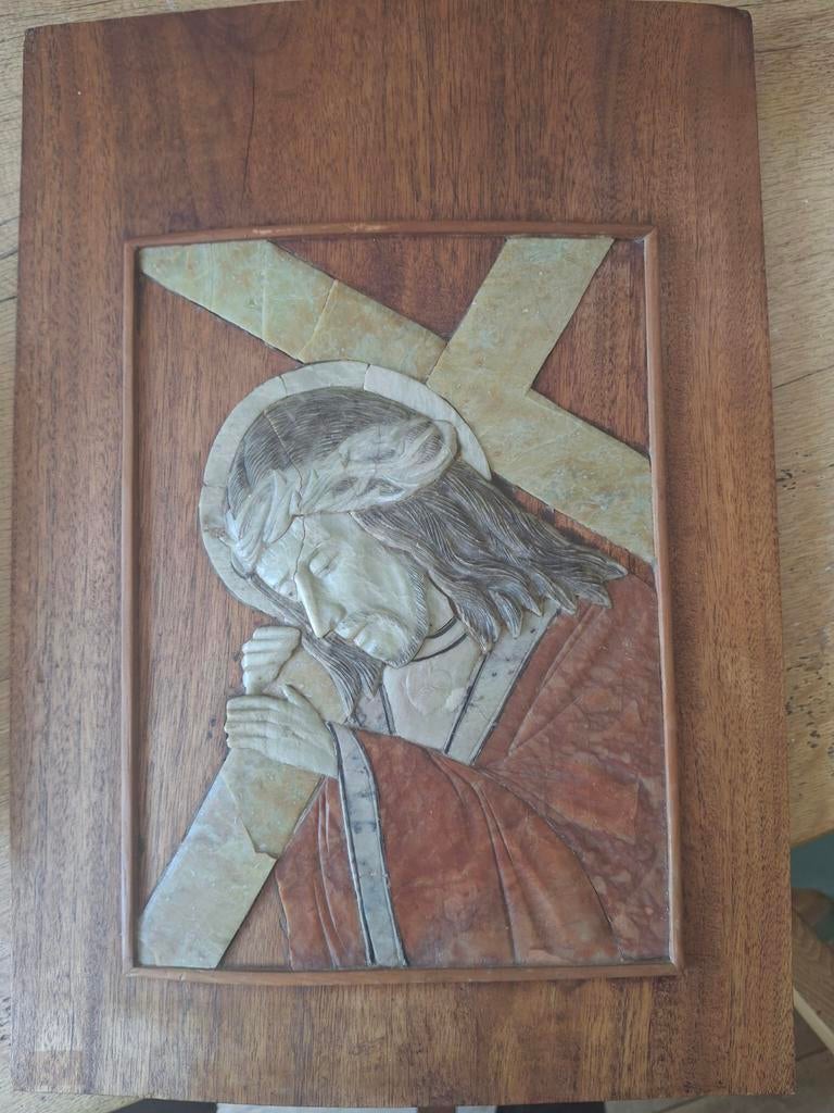 Uniek Ingelijst Kunstwerk: Jezus Draagt Kruis, Antiek en Kunst, Ophalen of Verzenden