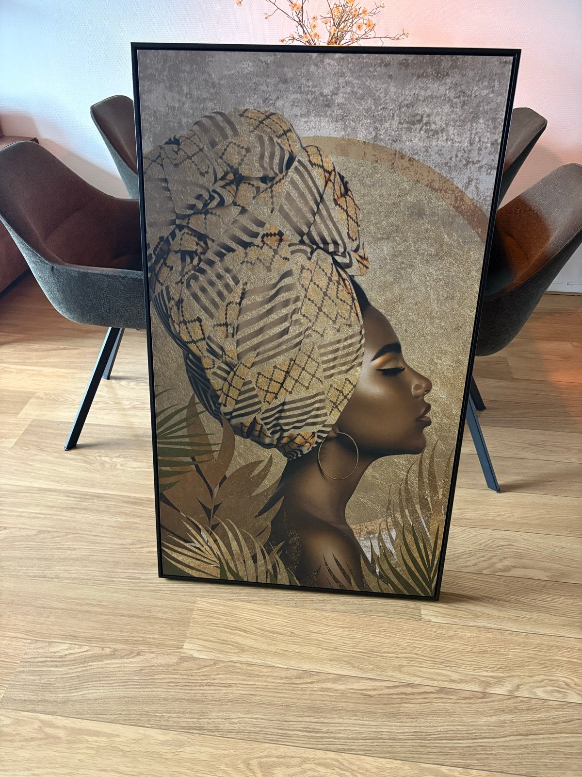 Mooi schilderij met Afrikaanse vrouw, 120x70 cm, Ophalen, Figuren, Ingelijst, Print