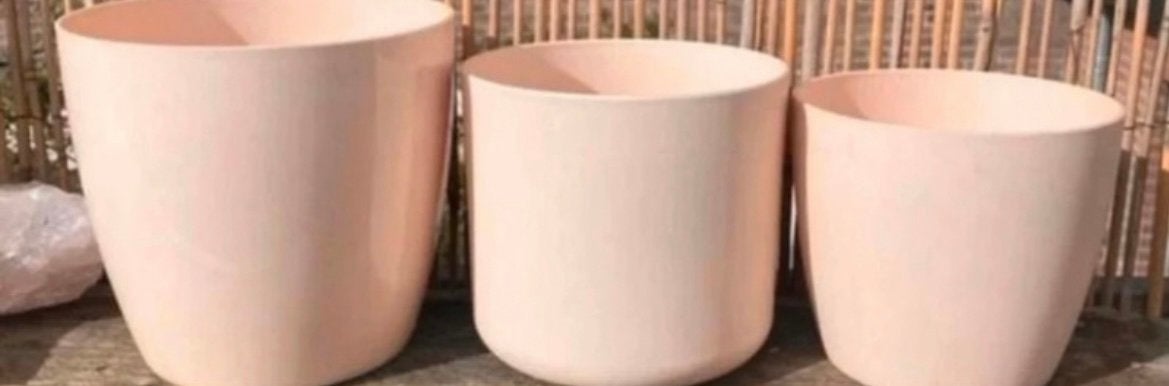 Pastel-oranje Elho bloempotjes, Kunststof, Rond, Ophalen of Verzenden, Zo goed als nieuw