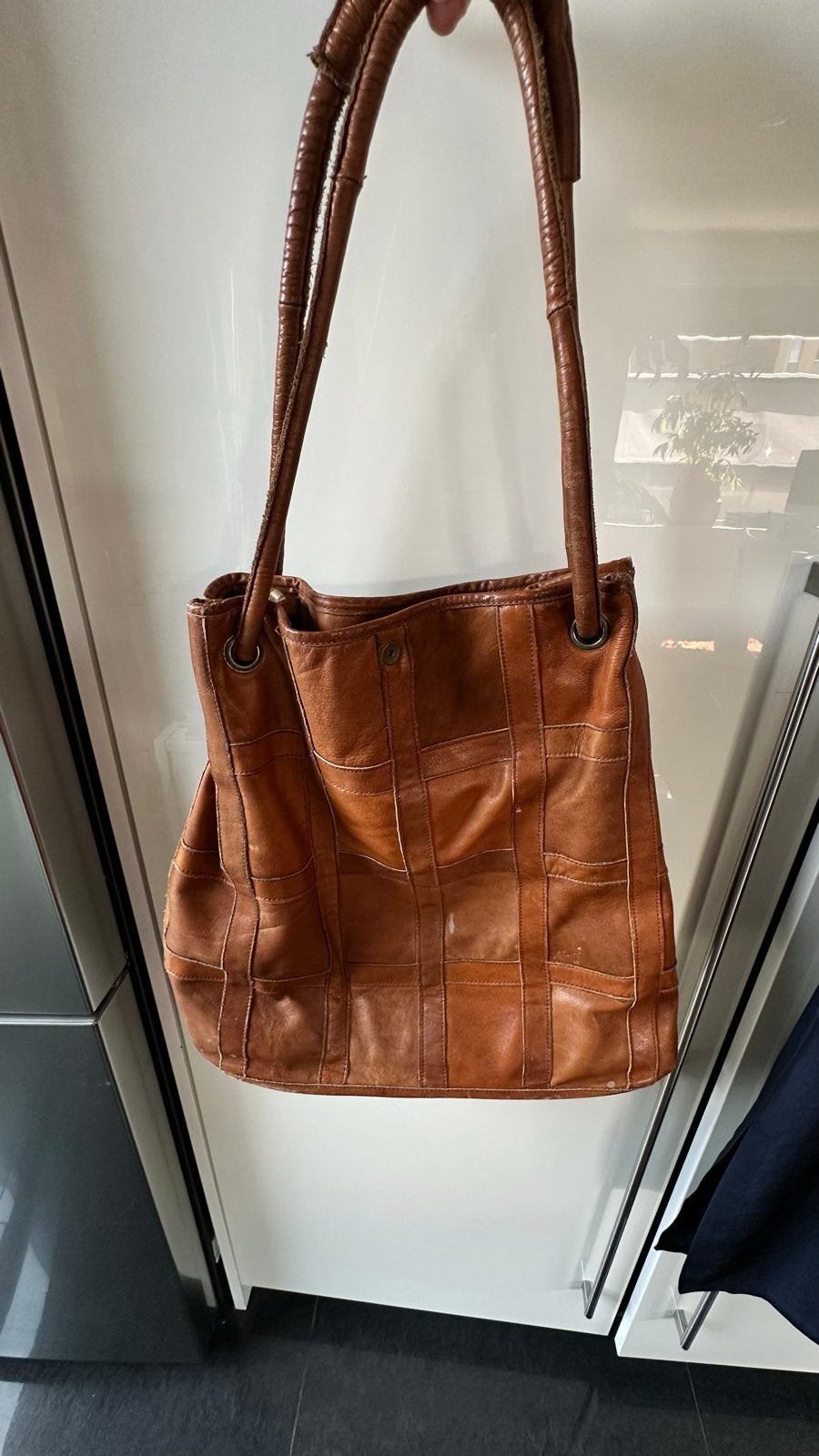 Mooie leren vintage schoudertas, Ophalen of Verzenden, Gebruikt, Bruin, Shopper