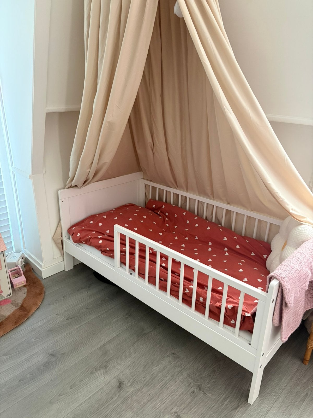 Peuterbed wit, Kinderen en Baby's, Kinderkamer | Bedden, Ophalen, Gebruikt, 70 tot 85 cm, 140 tot 160 cm