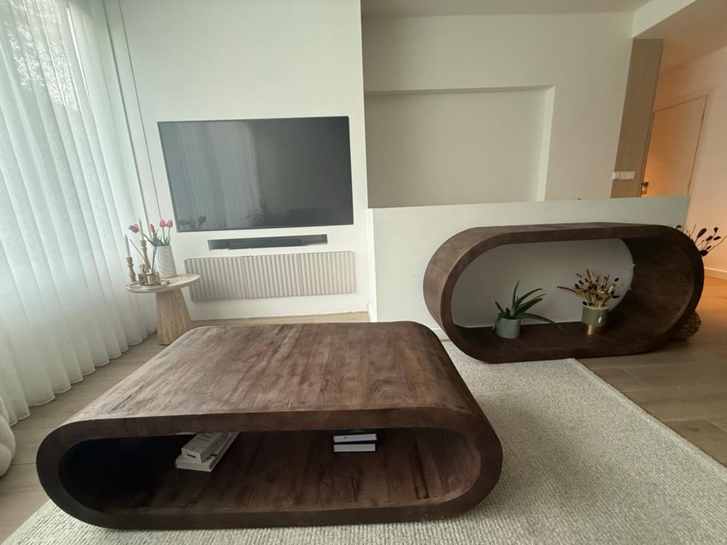 Salontafel By-Boo Mangohout Ovaal, 100 tot 150 cm, Zo goed als nieuw, Minder dan 50 cm, Ovaal