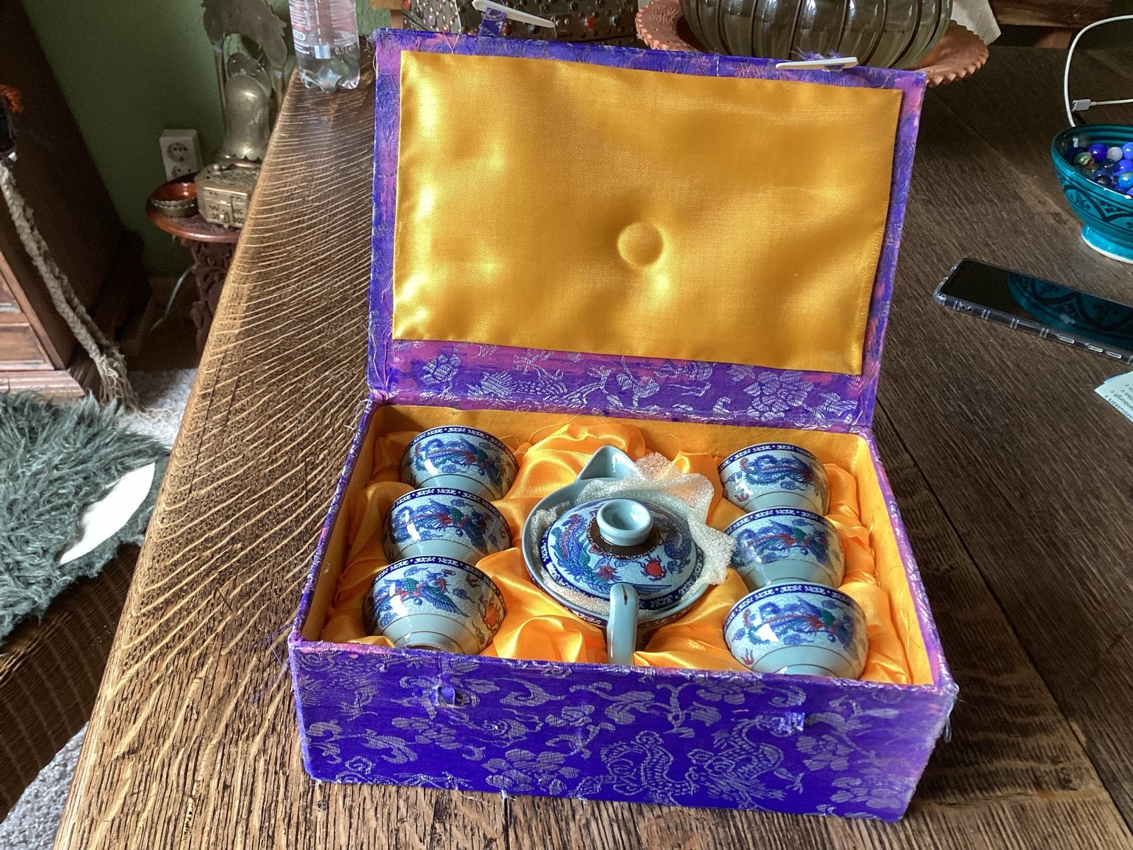 Chinese theeset met drakenmotief in geschenkdoos € 10, Ophalen of Verzenden