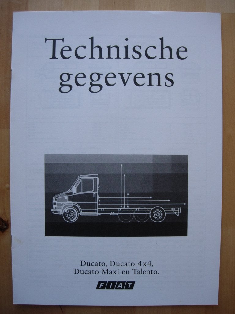 Fiat Ducato Technische Gegevens 1990 Brochure Maxi Talento, Ophalen of Verzenden, Zo goed als nieuw, Overige merken, Fiat