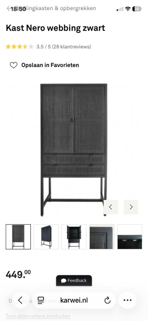 Kast zwart nieuw prijs 449,-, Ophalen, 50 tot 100 cm, Zo goed als nieuw, Minder dan 100 cm