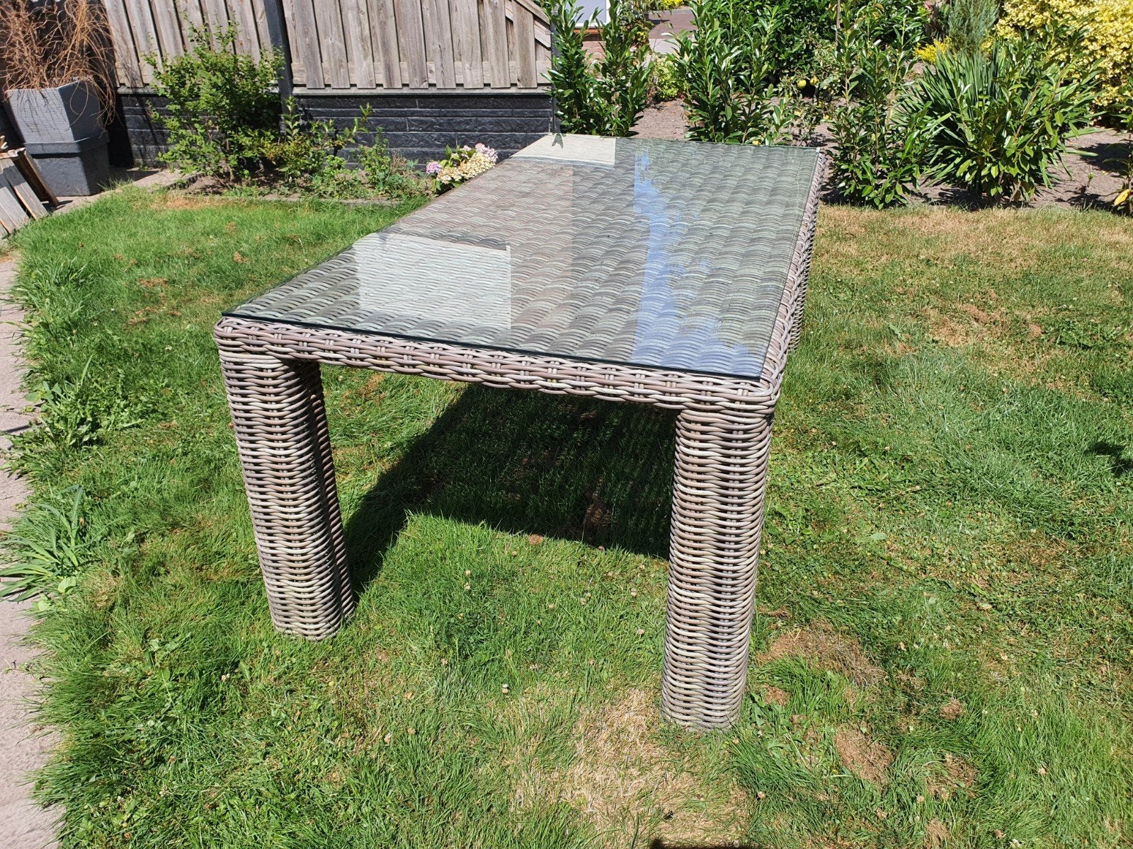 Tuintafel Wicker kunststof riet + stoelen, Ophalen, Gebruikt, Rechthoekig, Aluminium