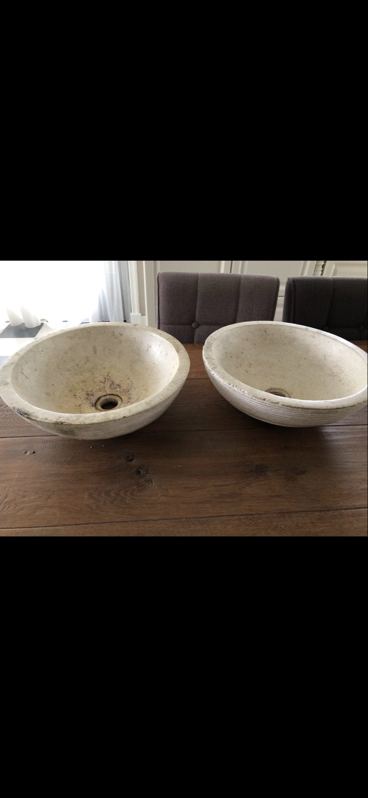 2 waskommen van natuursteen, Ophalen, Gebruikt