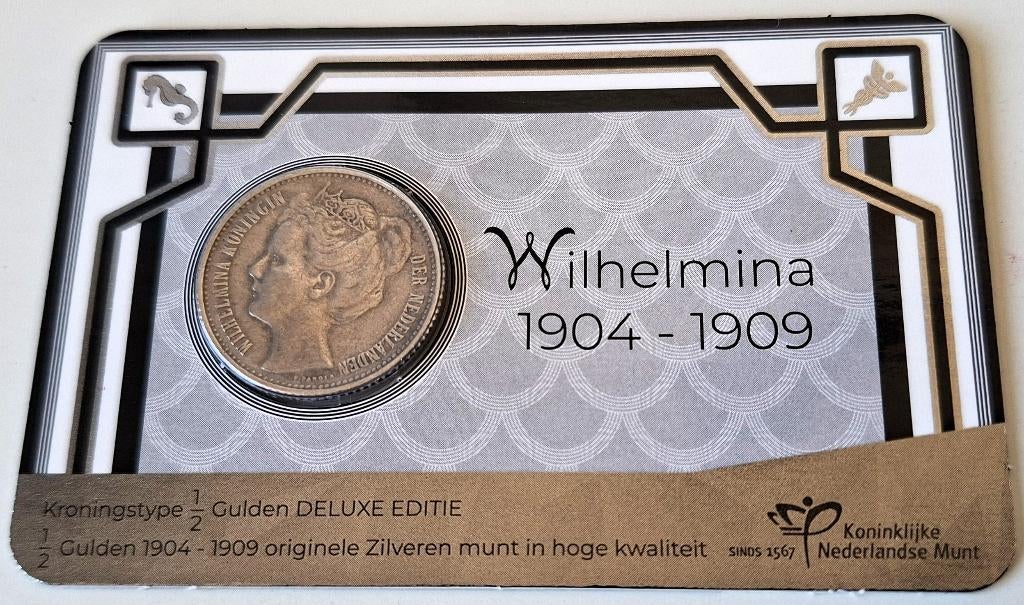 Zilveren ½ Gulden Wilhelmina in coincard 1904 (zeldzaam), Postzegels en Munten, Munten | Nederland, Verzenden, Koningin Wilhelmina