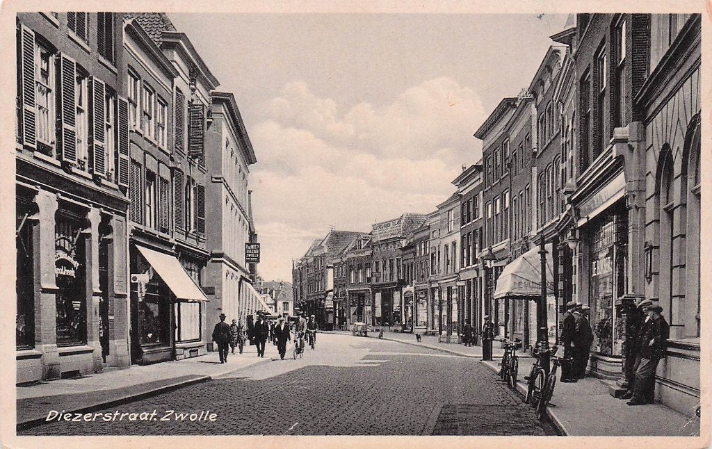 Zwolle - Diezerstraat (geanimeerd) gel. 1938, Ophalen of Verzenden, 1920 tot 1940, Gelopen, Overijssel