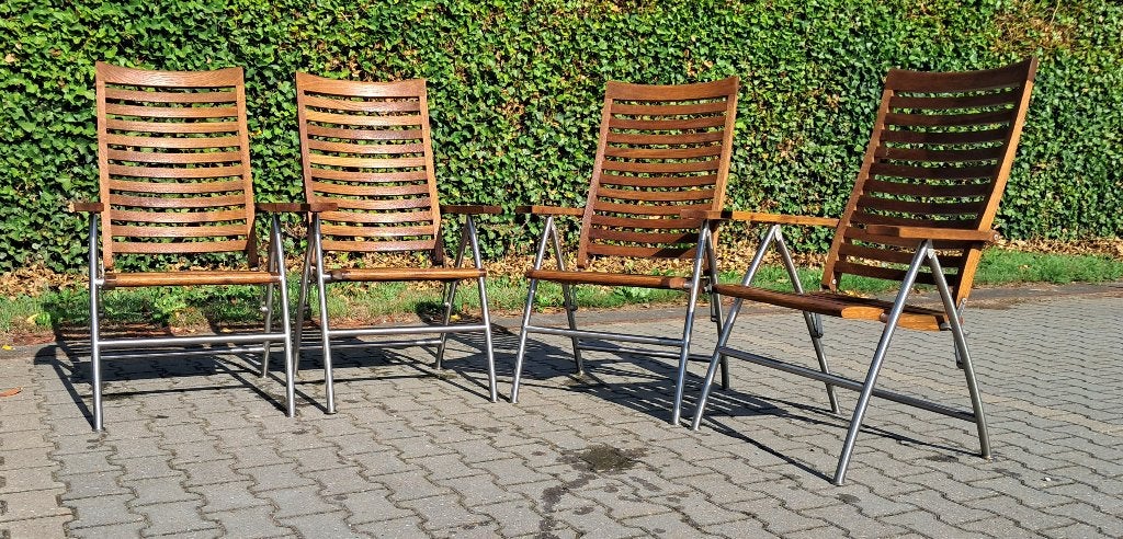 4 Garden Impressions teak/RVS standenstoelen, inklapbaar, Ophalen, Gebruikt, Teakhout, Garden Impressions