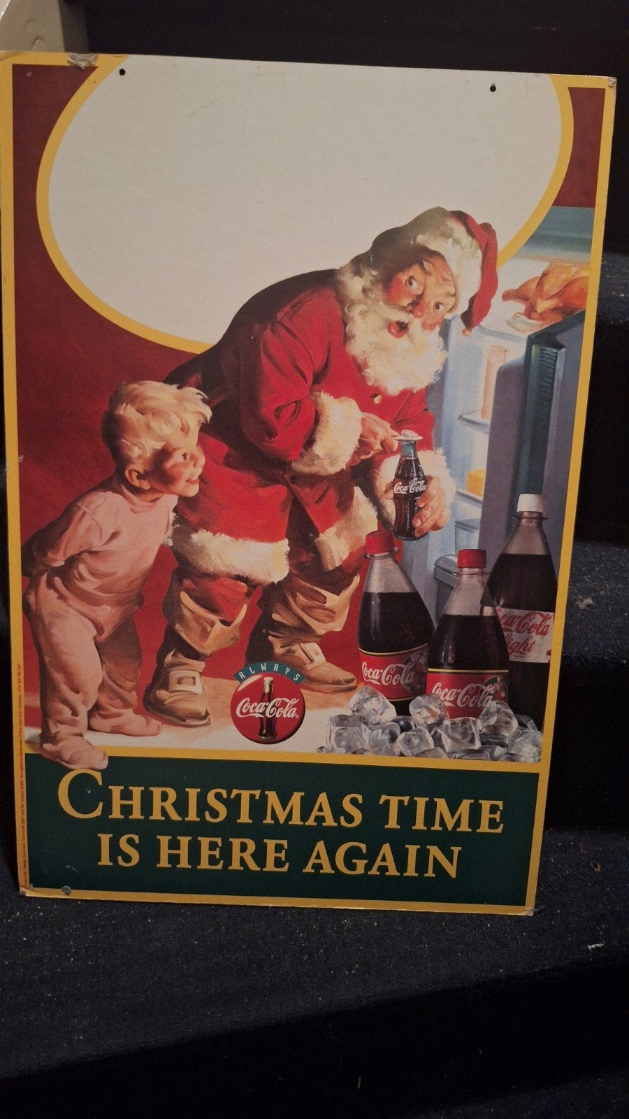 Vintage Coca-Cola Kerst Reclamebord - Karton, Ophalen