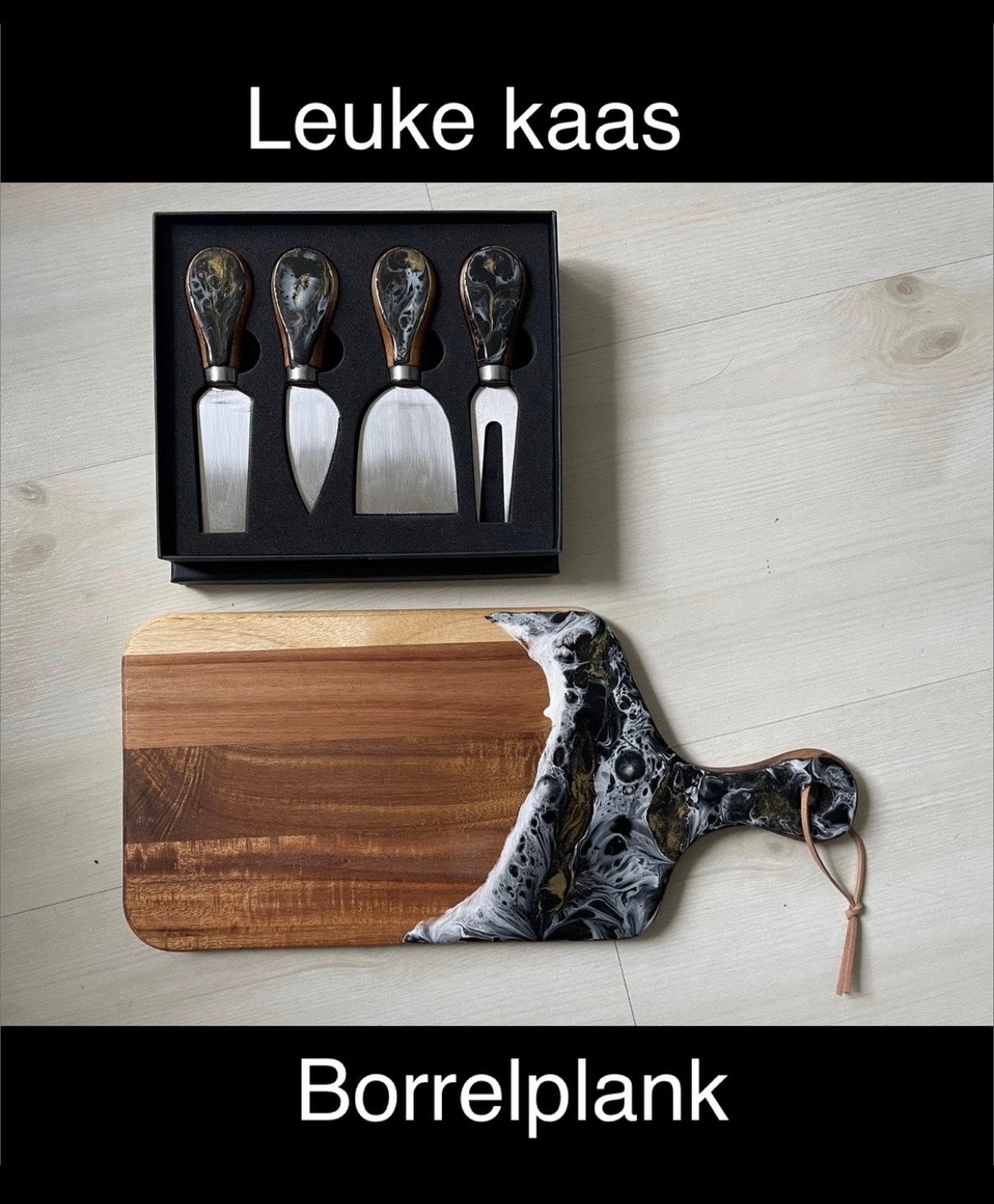 Nieuwe kaas borrelplank met kaasmessenset, Hout, Snij-/serveerplank, Nieuw, Ophalen of Verzenden