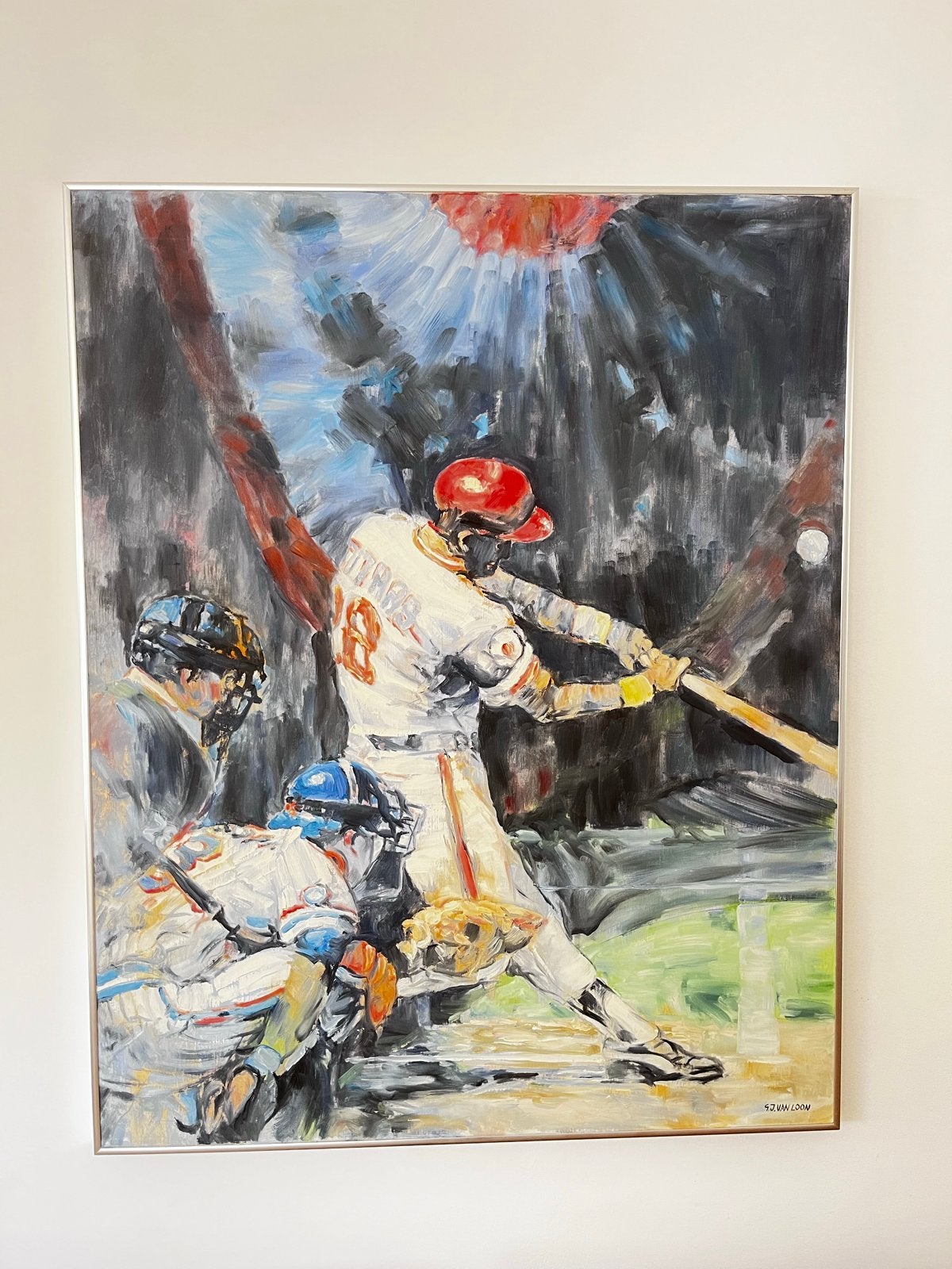 Uniek Schilderij: Honkbal Actie - Gesigneerd en Genummerd, Antiek en Kunst, Ophalen