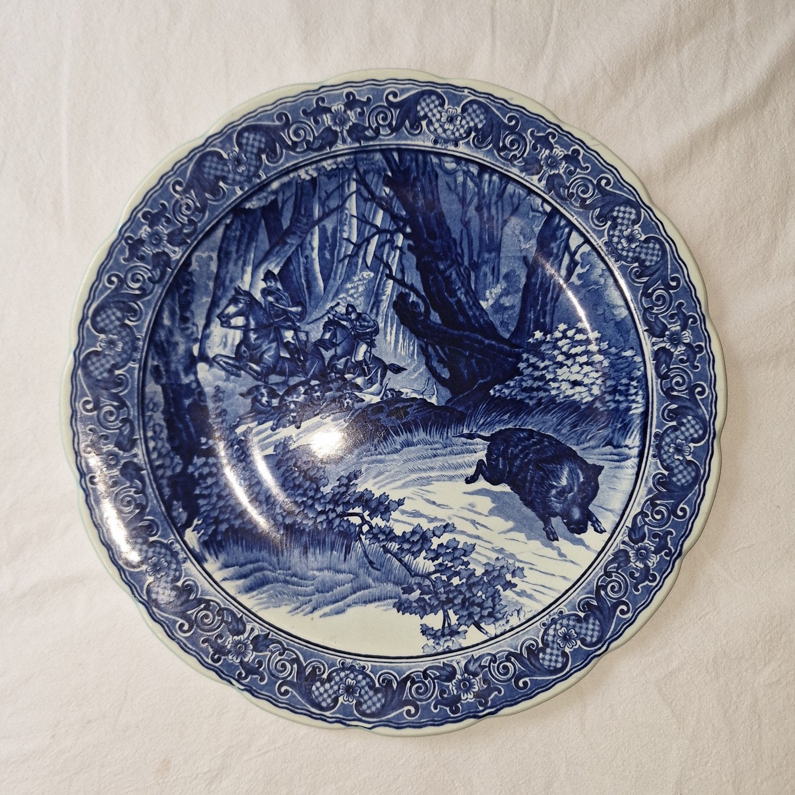 Delfts Blauw Bord - Jachttafereel, Antiek en Kunst, Ophalen of Verzenden