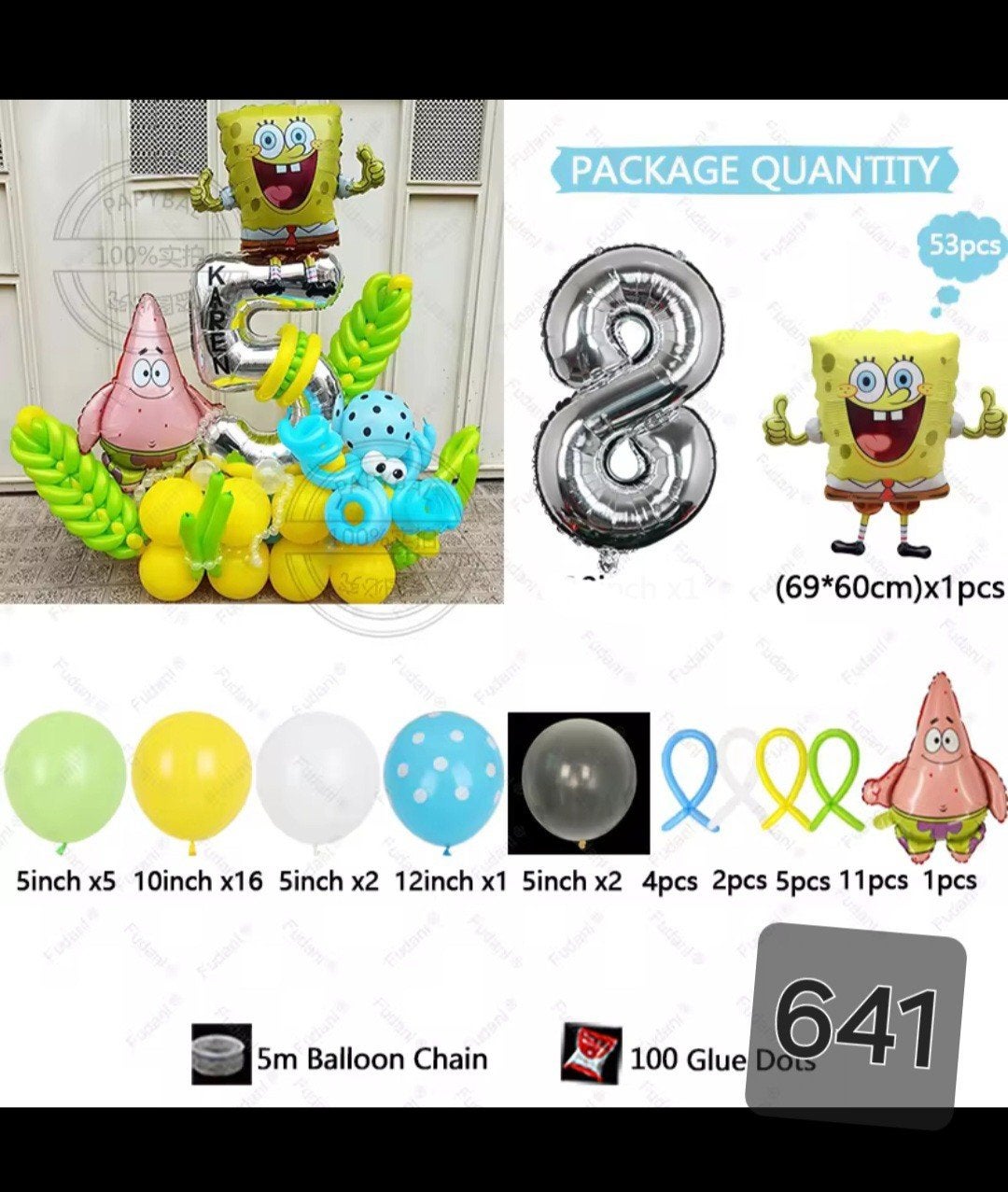 Nieuwe Spongebob en Patrick Feestballonnen Set - 53 stuks, Ophalen of Verzenden, Nieuw, Versiering, Verjaardag
