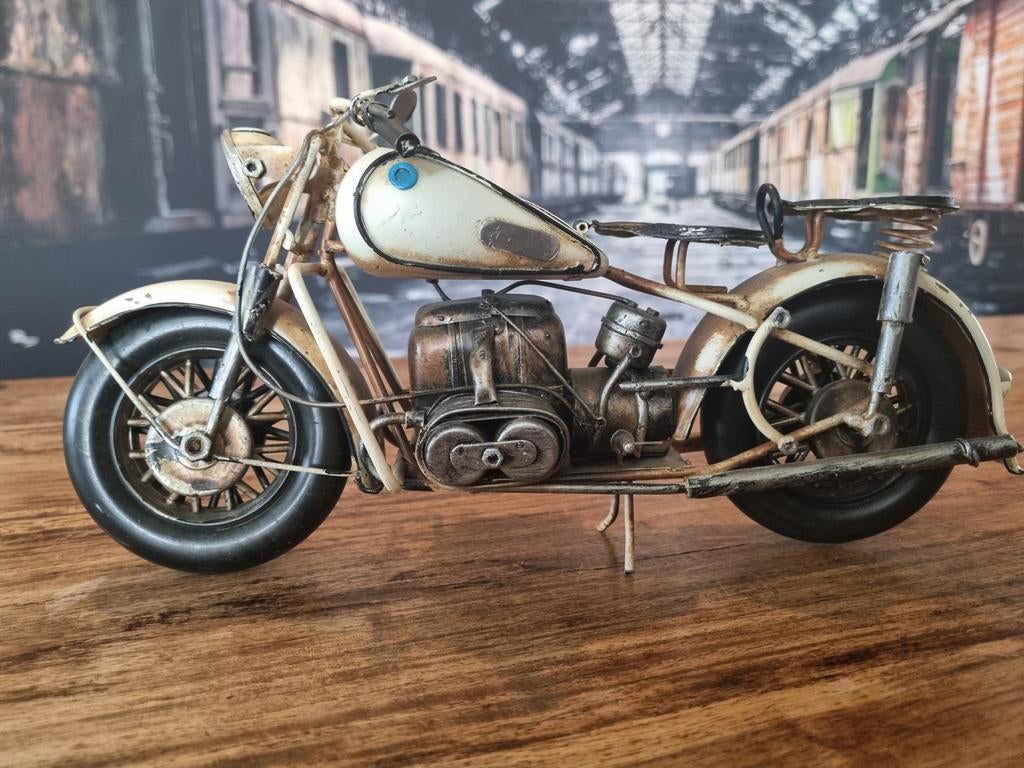 Vintage Motorfiets Model - Decoratief Metaal, Overige merken, Ophalen of Verzenden, Zo goed als nieuw, Groter dan 1:32