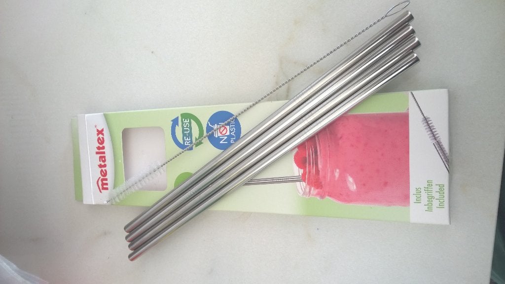Nieuw : 4  roestvrij inox rietjes + schoonmaakborsteltje, Ophalen of Verzenden, Nieuw, Overige typen