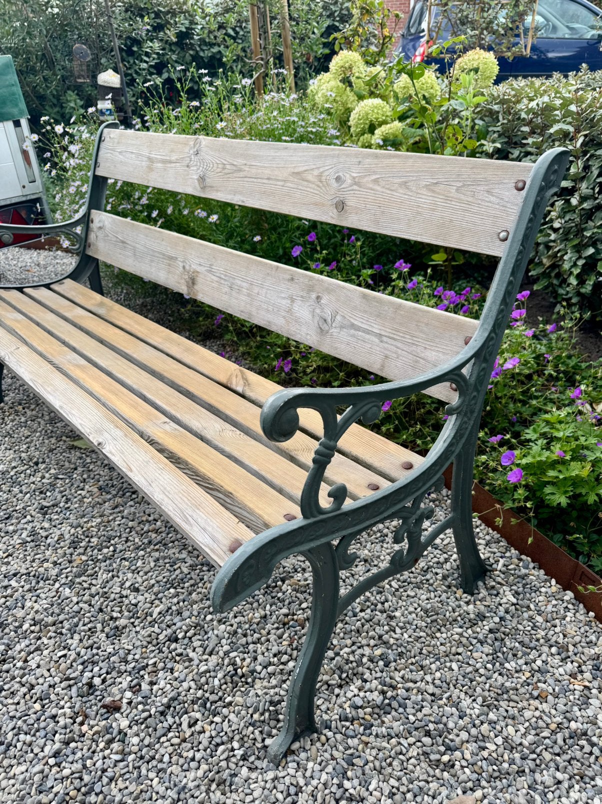 Gietijzeren bankje voor buiten., Ophalen, Gebruikt, Hout