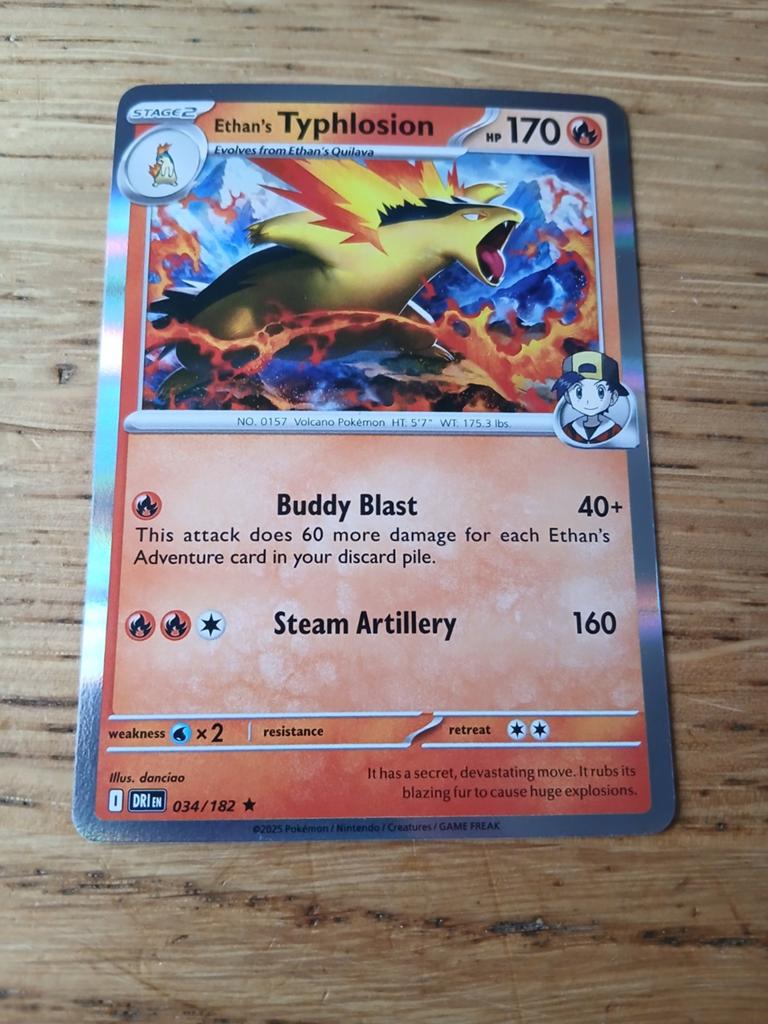 Pokémon Kaart: Ethan's Typhlosion 034/182 (DRiEN), Ophalen of Verzenden, Zo goed als nieuw, Losse kaart