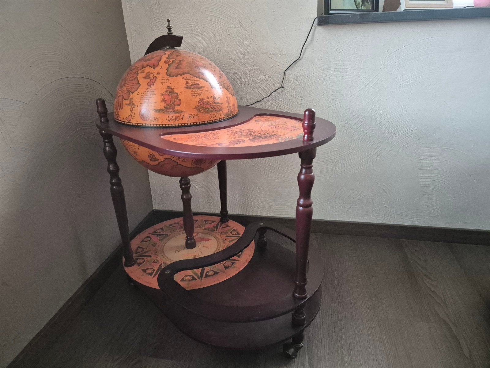 Vintage Globe Bar Trolley - Houten Drankenkast, Gebruikt, Ophalen of Verzenden, Bruin, Vintage